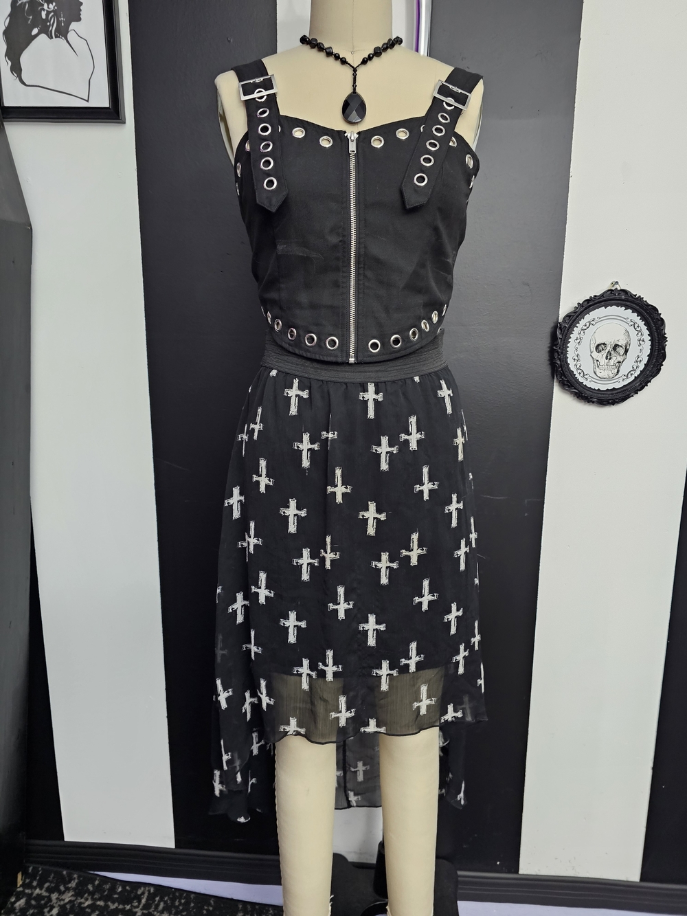 Black High-Low Gothic Cross Skirt — Women